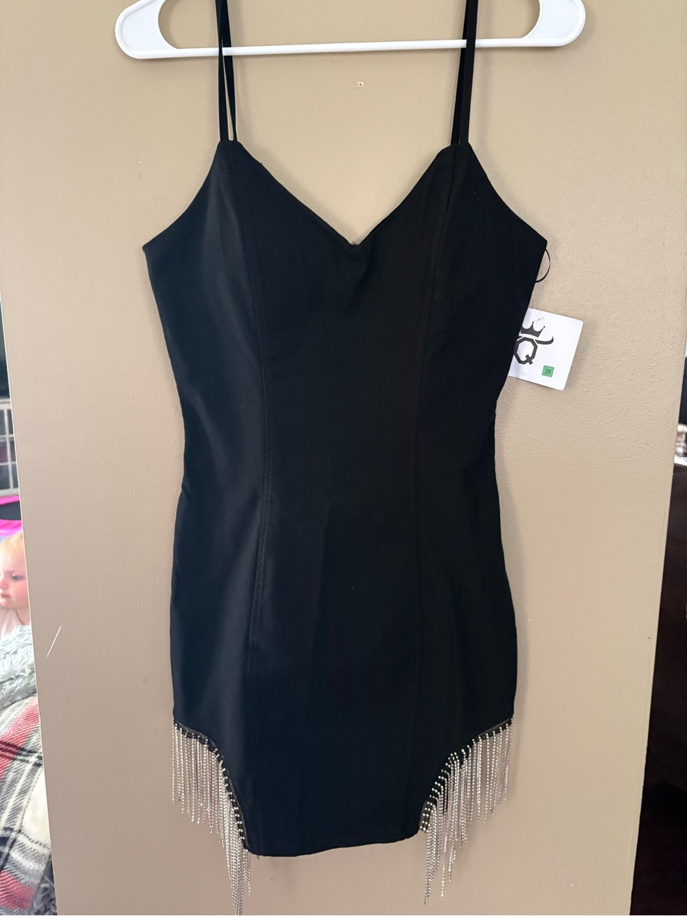 Haute Monde Black Mini Dress with Silver Chain Fringe